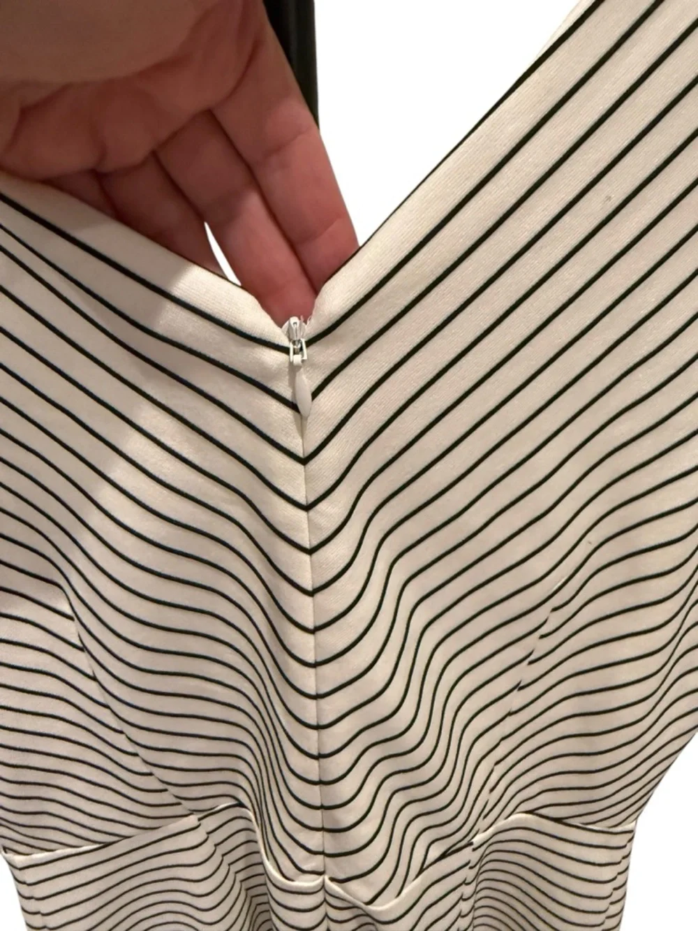 LOFT Striped V-Neck Fit & Flare Dress in Cream and Black - Picture 5 of 6